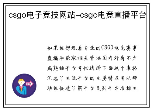 csgo电子竞技网站-csgo电竞直播平台